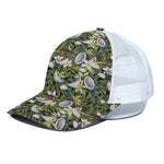 Vanilla Flower And Coconut Pattern Print White Mesh Trucker Cap