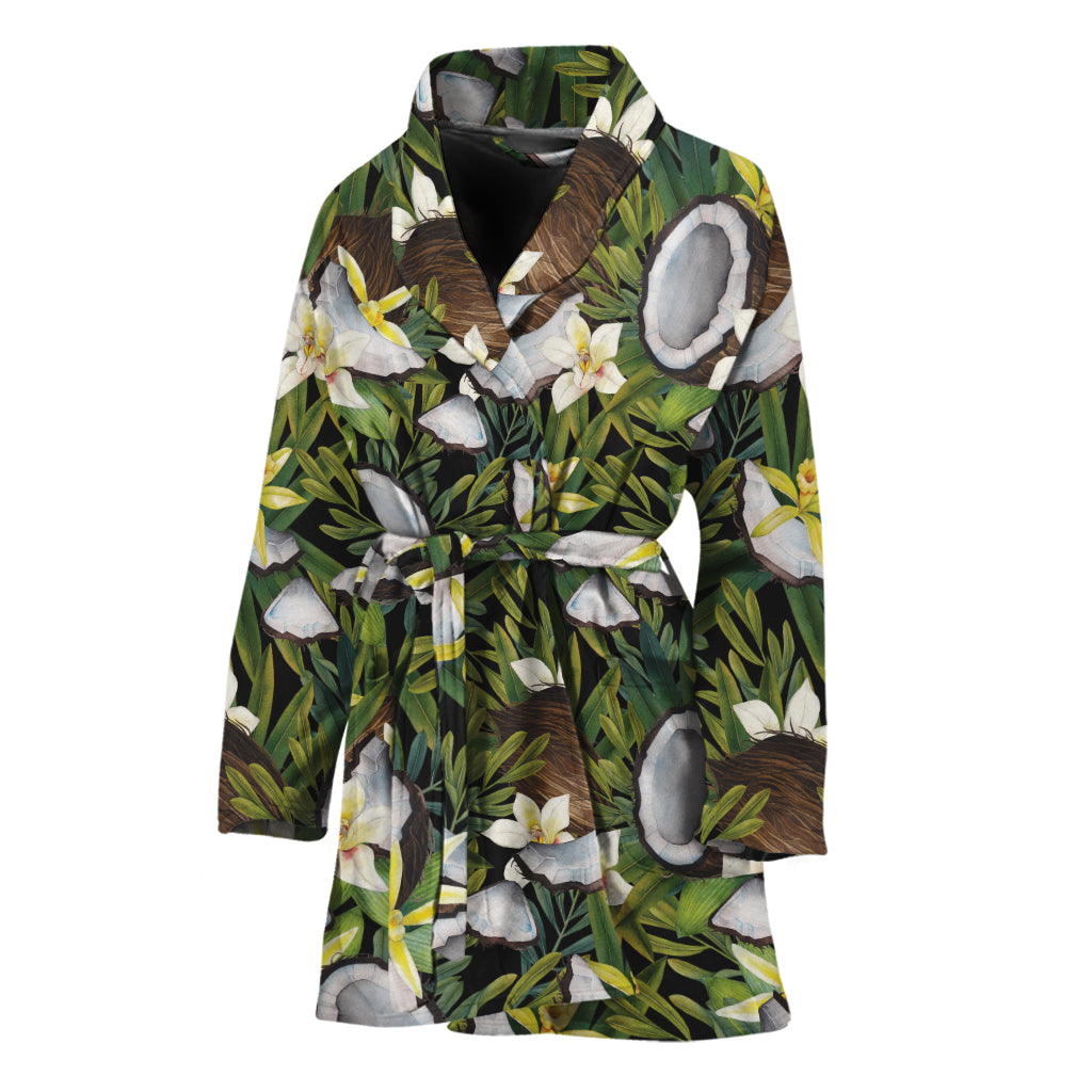 Vanilla Flower And Coconut Pattern Print Women's Bathrobe