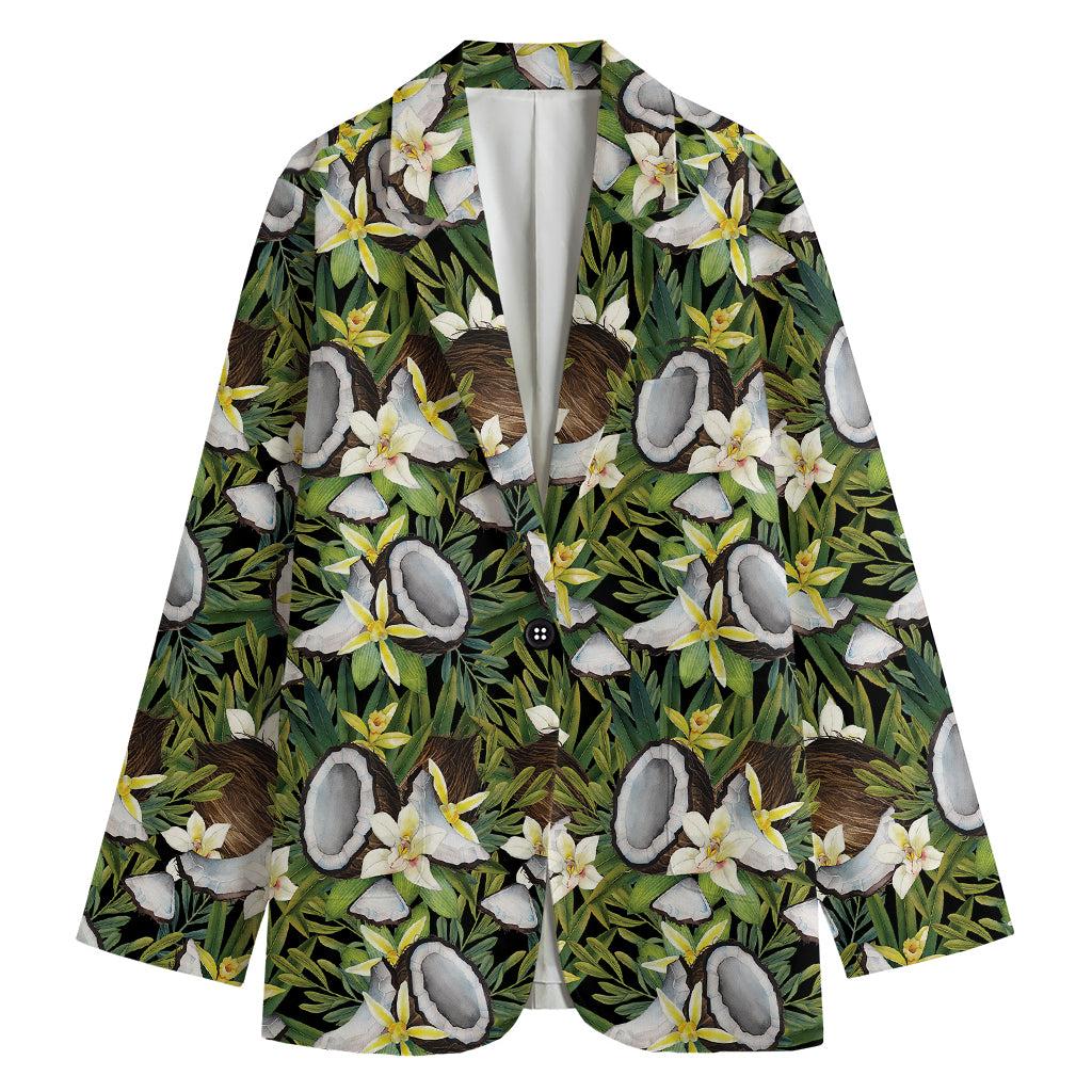Vanilla Flower And Coconut Pattern Print Women's Blazer