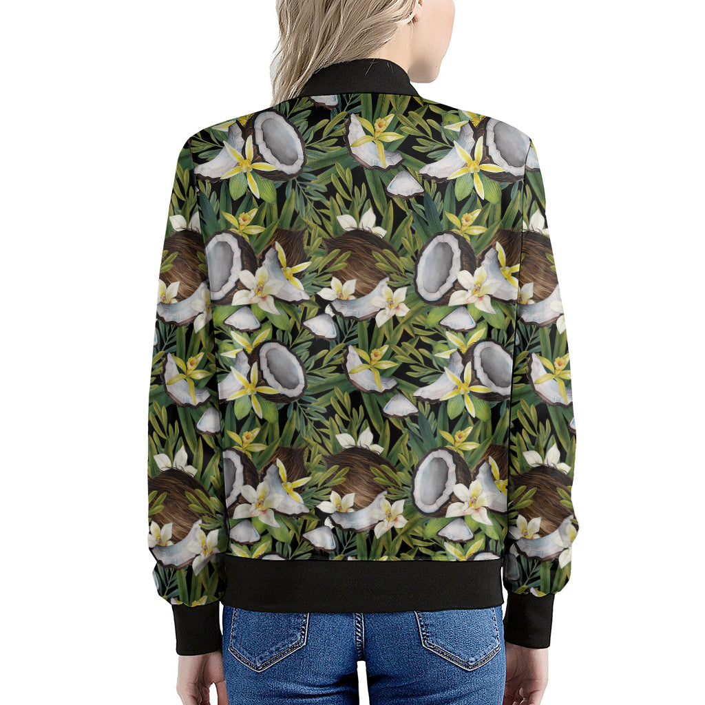 Vanilla Flower And Coconut Pattern Print Women's Bomber Jacket