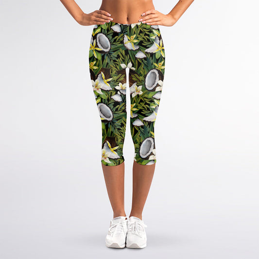 Vanilla Flower And Coconut Pattern Print Women's Capri Leggings