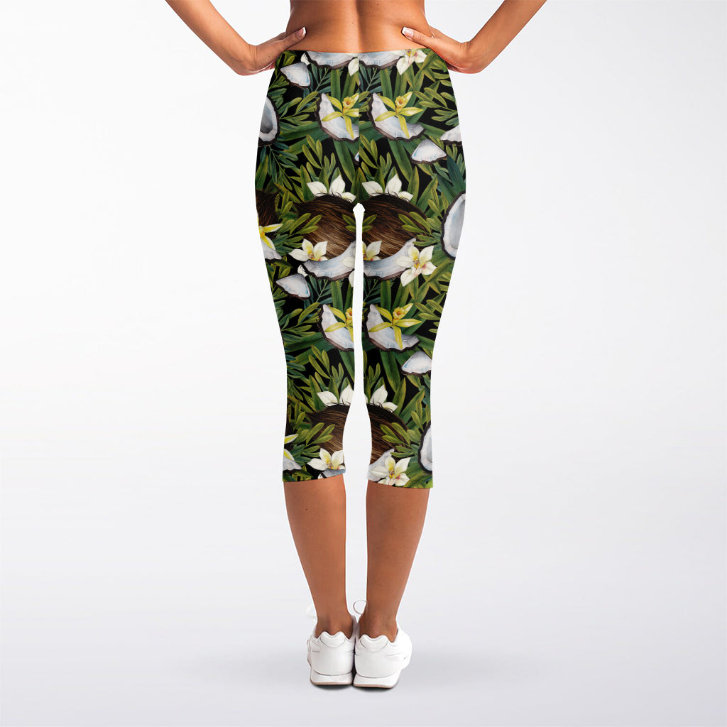 Vanilla Flower And Coconut Pattern Print Women's Capri Leggings