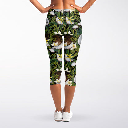 Vanilla Flower And Coconut Pattern Print Women's Capri Leggings