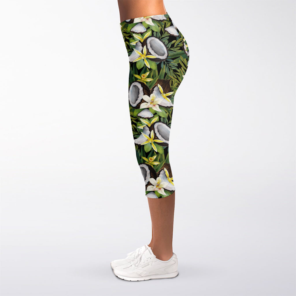 Vanilla Flower And Coconut Pattern Print Women's Capri Leggings