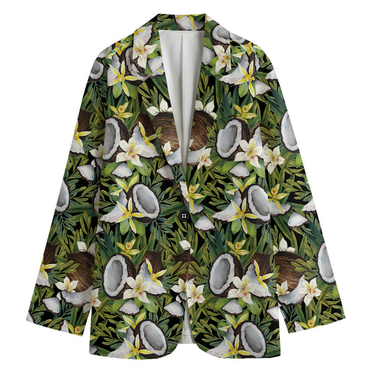 Vanilla Flower And Coconut Pattern Print Women's Cotton Blazer