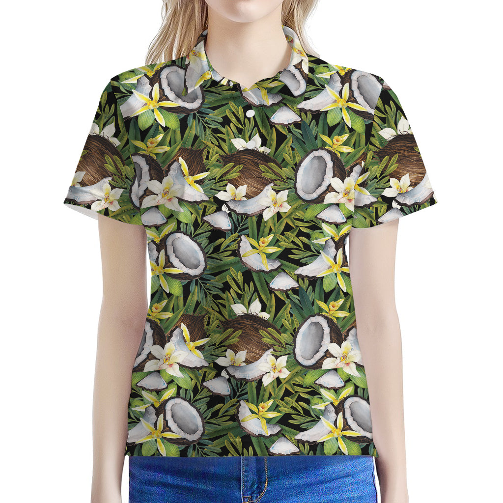 Vanilla Flower And Coconut Pattern Print Women's Polo Shirt