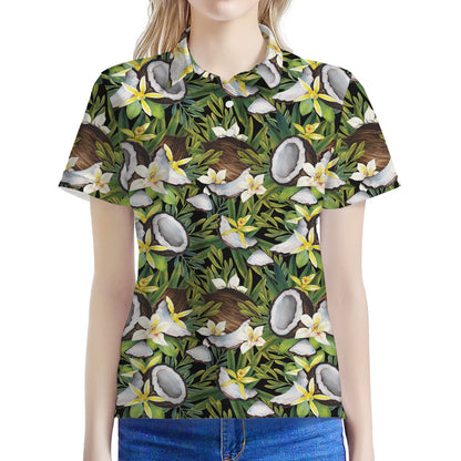 Vanilla Flower And Coconut Pattern Print Women's Polo Shirt