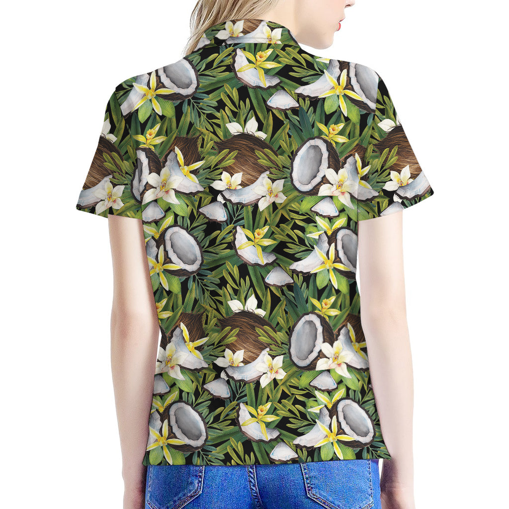 Vanilla Flower And Coconut Pattern Print Women's Polo Shirt