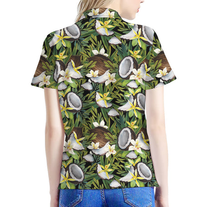 Vanilla Flower And Coconut Pattern Print Women's Polo Shirt