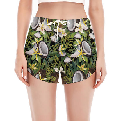 Vanilla Flower And Coconut Pattern Print Women's Split Running Shorts