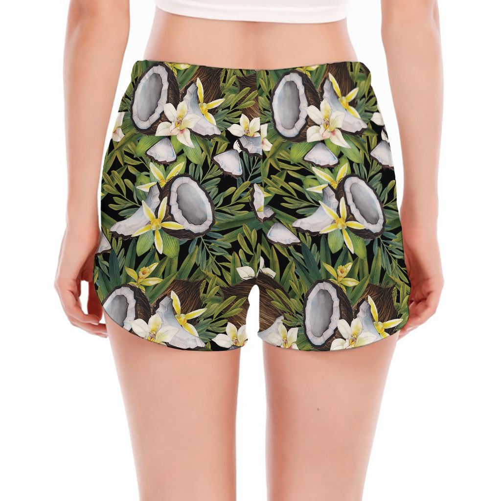 Vanilla Flower And Coconut Pattern Print Women's Split Running Shorts