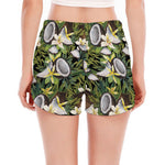 Vanilla Flower And Coconut Pattern Print Women's Split Running Shorts
