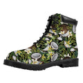 Vanilla Flower And Coconut Pattern Print Padded Collar Lace Up Boots