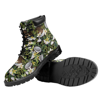 Vanilla Flower And Coconut Pattern Print Work Boots