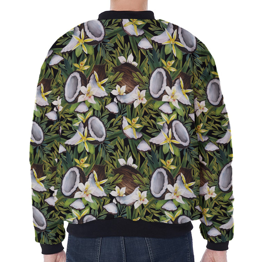 Vanilla Flower And Coconut Pattern Print Zip Sleeve Bomber Jacket