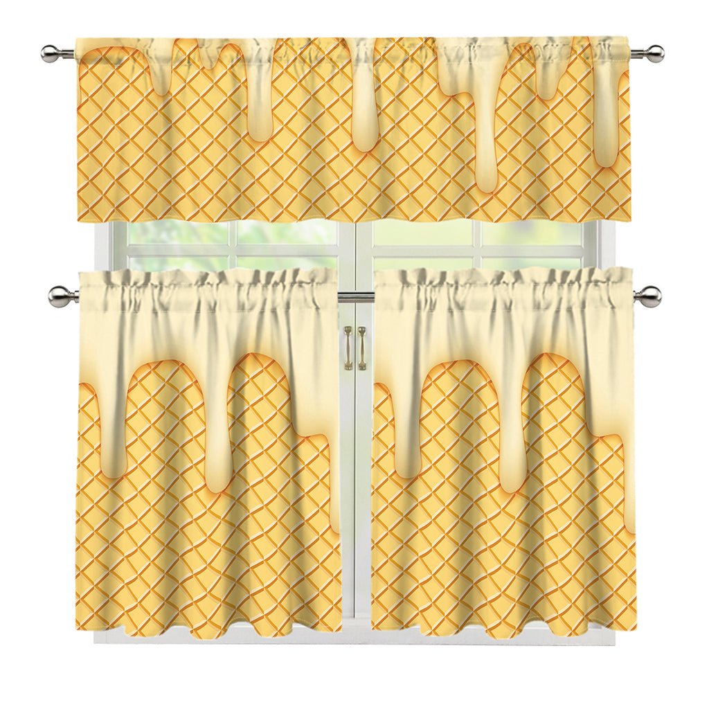 Vanilla Ice Cream Melted Print 3 Piece Kitchen Curtains