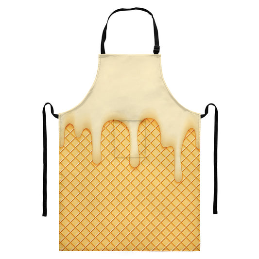 Vanilla Ice Cream Melted Print Bib Apron With Pocket