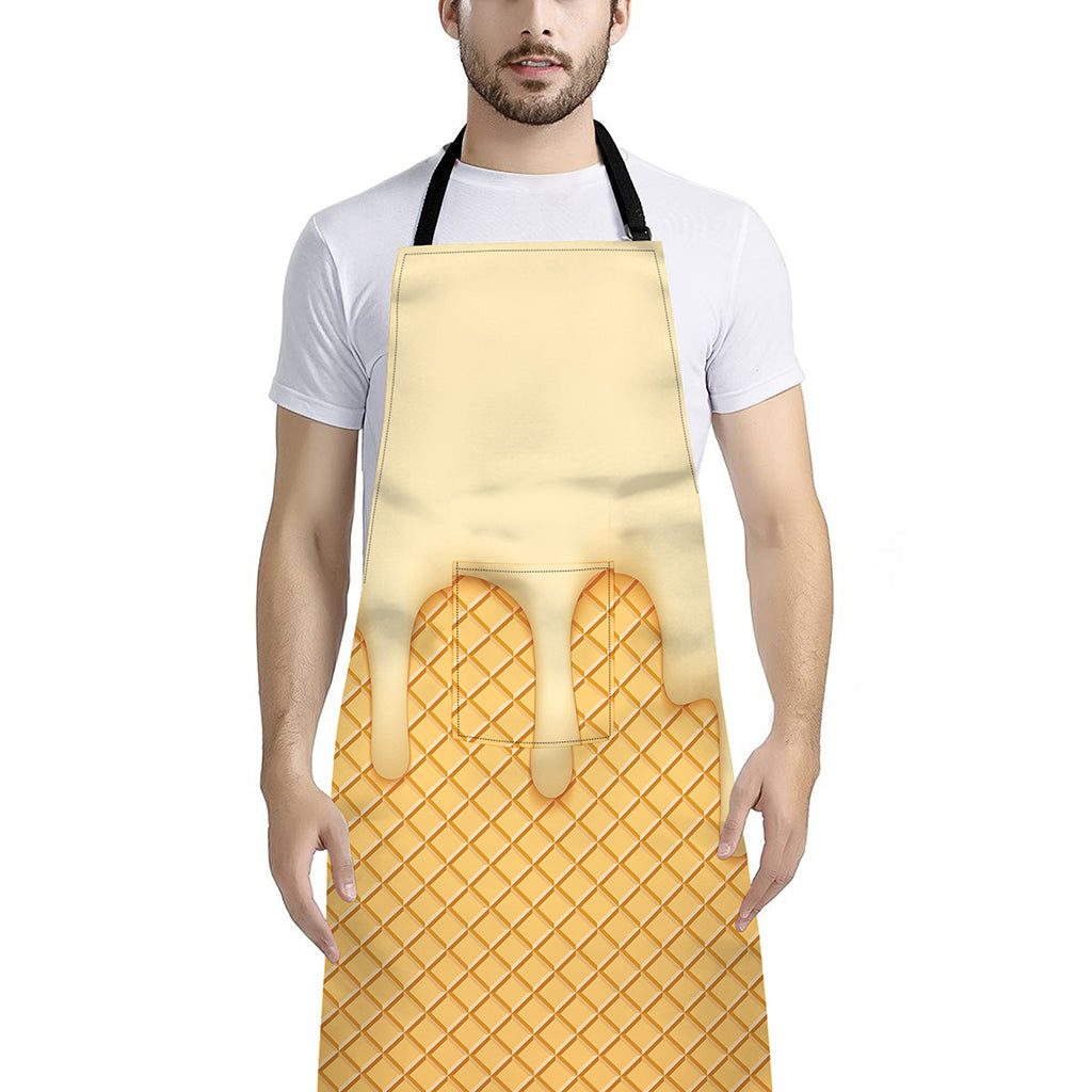 Vanilla Ice Cream Melted Print Bib Apron With Pocket