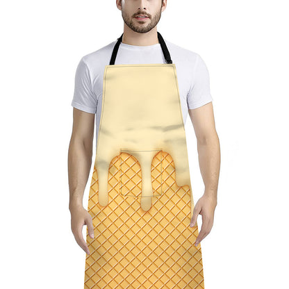 Vanilla Ice Cream Melted Print Bib Apron With Pocket