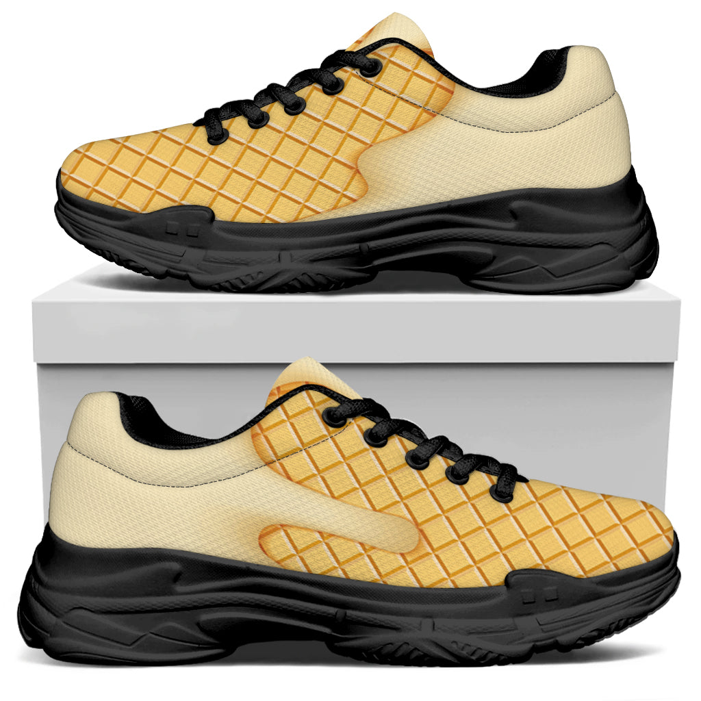 Vanilla Ice Cream Melted Print Black Chunky Shoes
