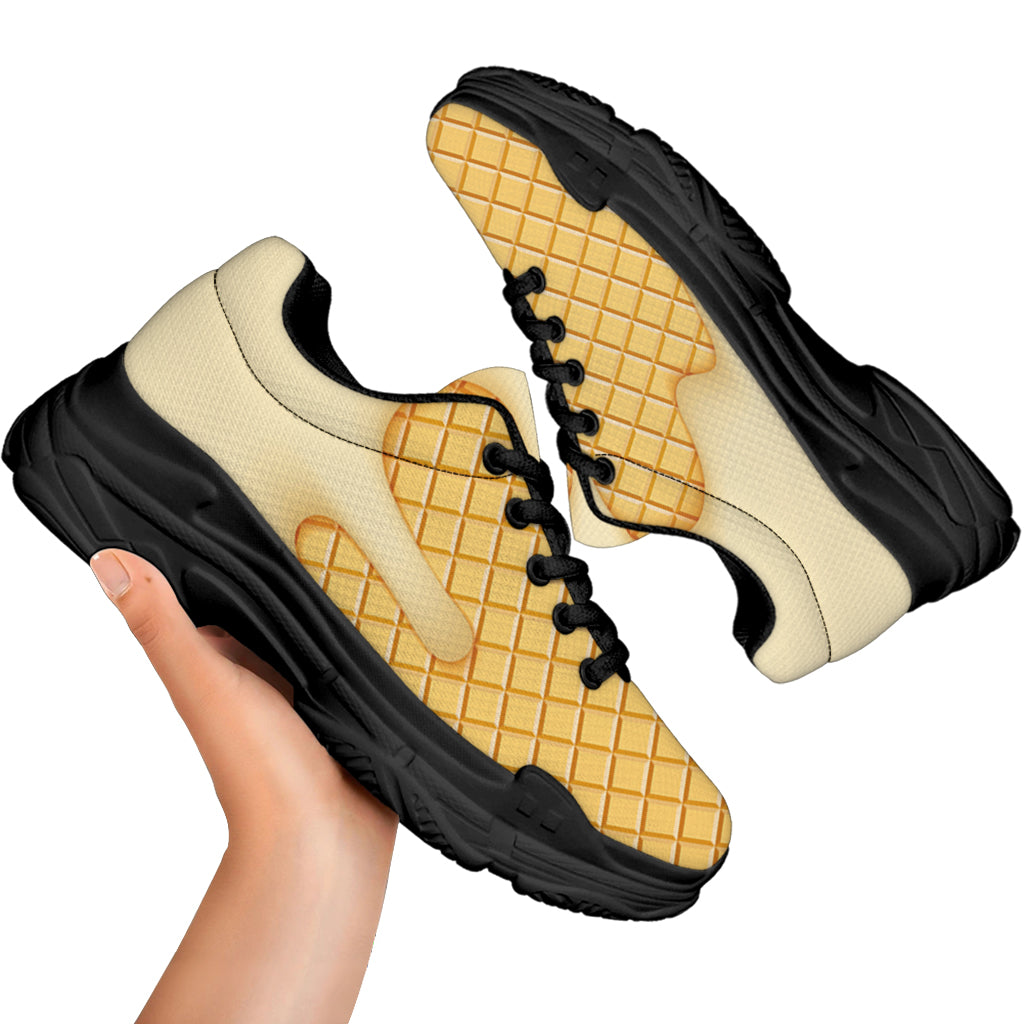 Vanilla Ice Cream Melted Print Black Chunky Shoes