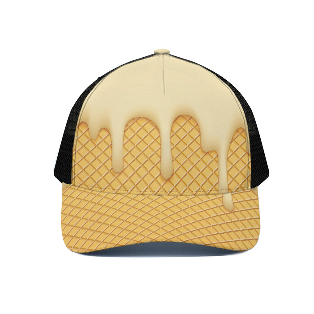 Vanilla Ice Cream Melted Print Black Mesh Trucker Cap
