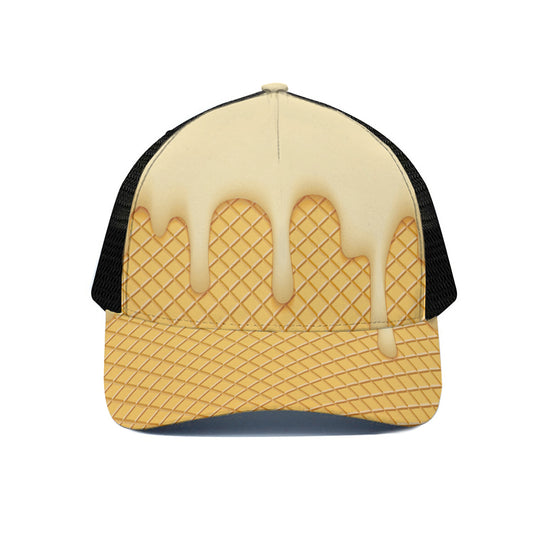 Vanilla Ice Cream Melted Print Black Mesh Trucker Cap