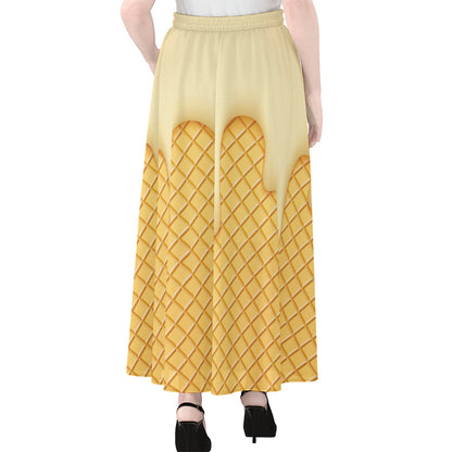 Vanilla Ice Cream Melted Print Chiffon Maxi Skirt