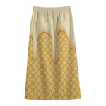 Vanilla Ice Cream Melted Print Cotton Front Slit Maxi Skirt