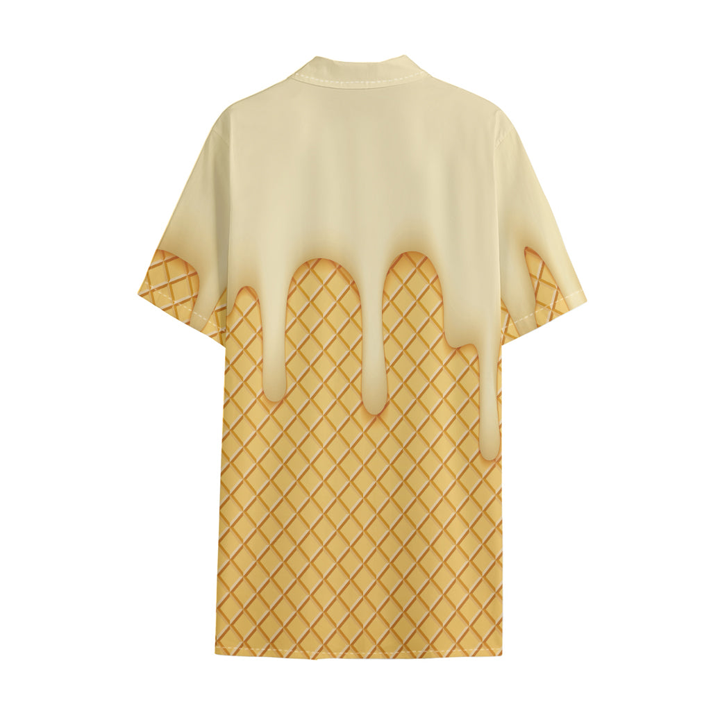 Vanilla Ice Cream Melted Print Cotton Hawaiian Shirt