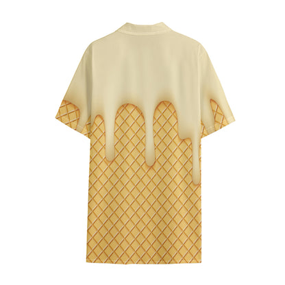 Vanilla Ice Cream Melted Print Cotton Hawaiian Shirt