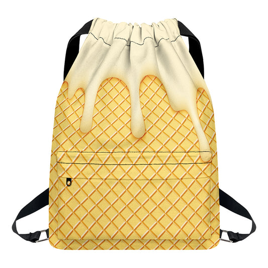 Vanilla Ice Cream Melted Print Drawstring Backpack