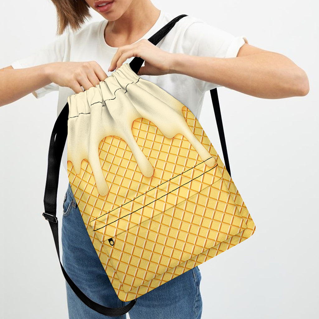 Vanilla Ice Cream Melted Print Drawstring Backpack