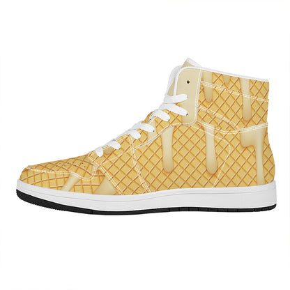 Vanilla Ice Cream Melted Print High Top Leather Sneakers