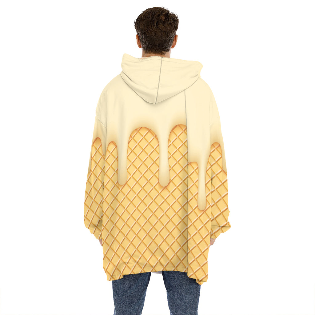 Vanilla Ice Cream Melted Print Hoodie Blanket