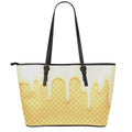 Vanilla Ice Cream Melted Print Leather Tote Bag With Zipper