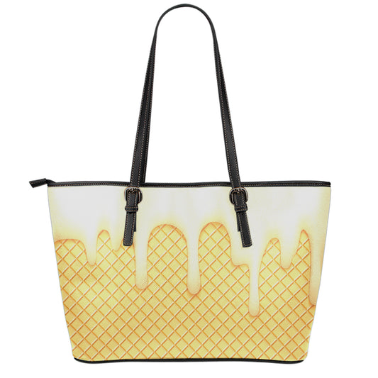 Vanilla Ice Cream Melted Print Leather Tote Bag