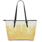 Vanilla Ice Cream Melted Print Leather Tote Bag
