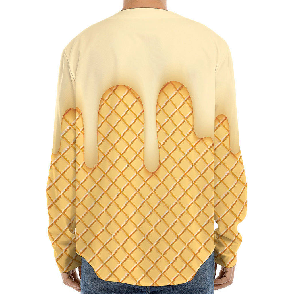 Vanilla Ice Cream Melted Print Long Sleeve Baseball Jersey