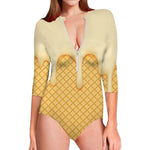 Vanilla Ice Cream Melted Print Long Sleeve Swimsuit