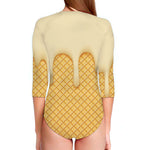Vanilla Ice Cream Melted Print Long Sleeve Swimsuit