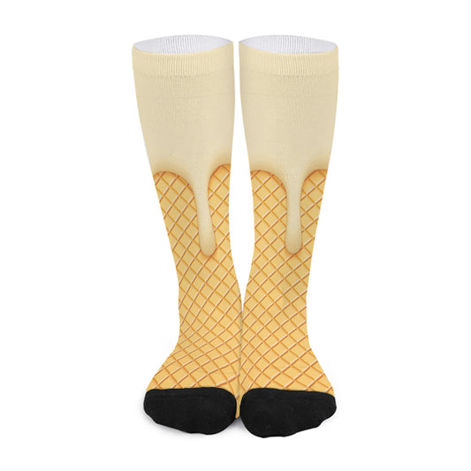 Vanilla Ice Cream Melted Print Long Socks