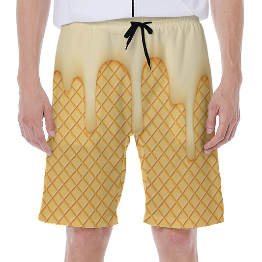Vanilla Ice Cream Melted Print Men's Beach Shorts