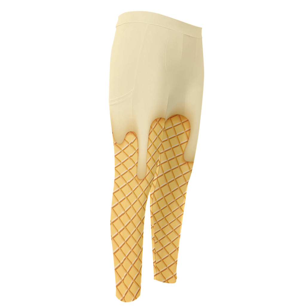 Vanilla Ice Cream Melted Print Men's Compression Pants