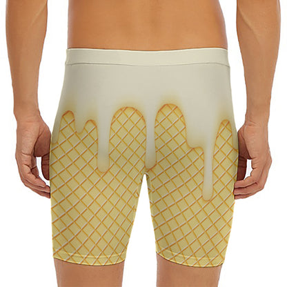 Vanilla Ice Cream Melted Print Men's Long Boxer Briefs
