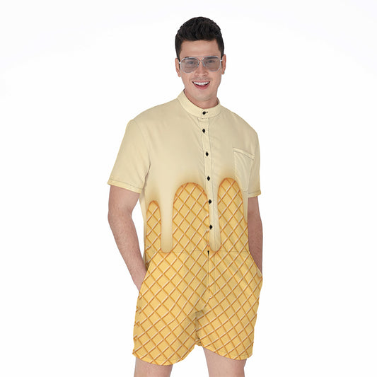 Vanilla Ice Cream Melted Print Men's Rompers