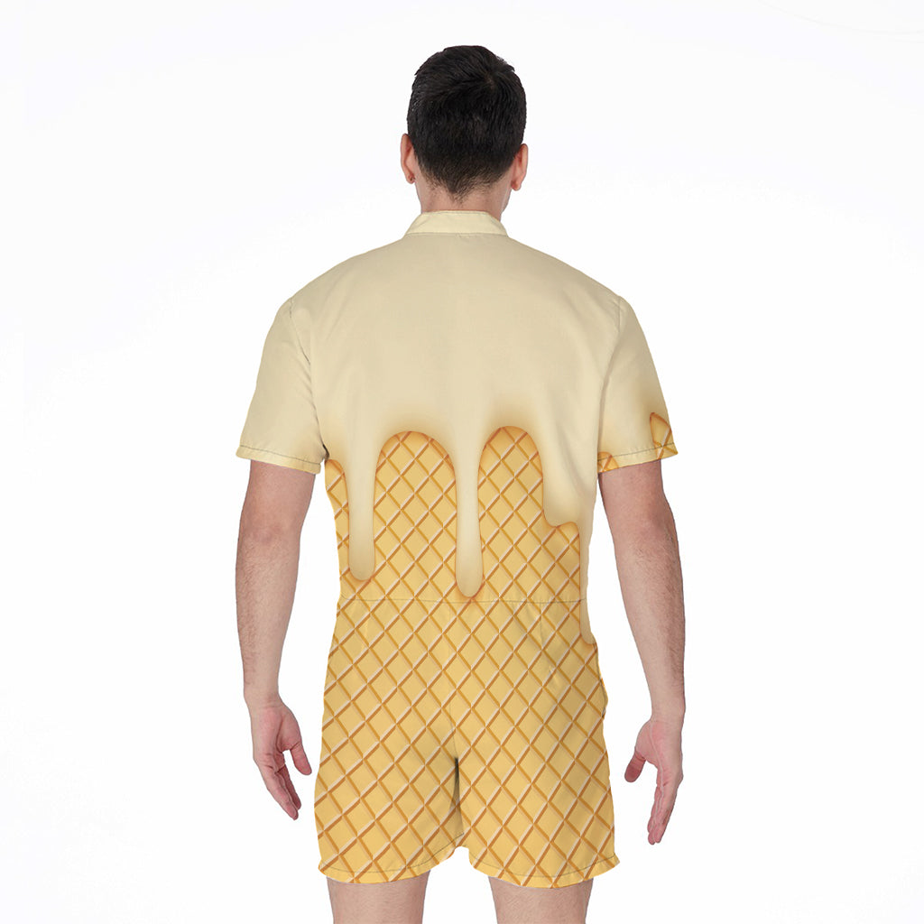 Vanilla Ice Cream Melted Print Men's Rompers