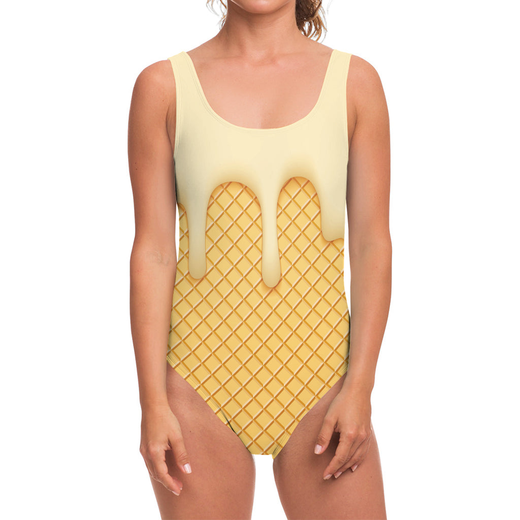 Vanilla Ice Cream Melted Print One Piece Swimsuit