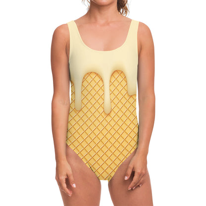 Vanilla Ice Cream Melted Print One Piece Swimsuit
