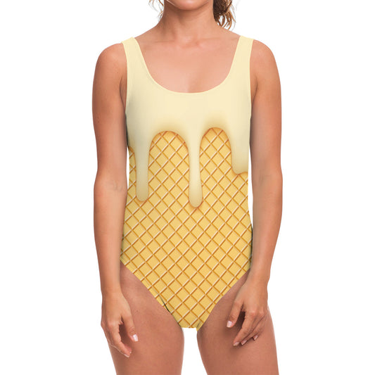 Vanilla Ice Cream Melted Print One Piece Swimsuit